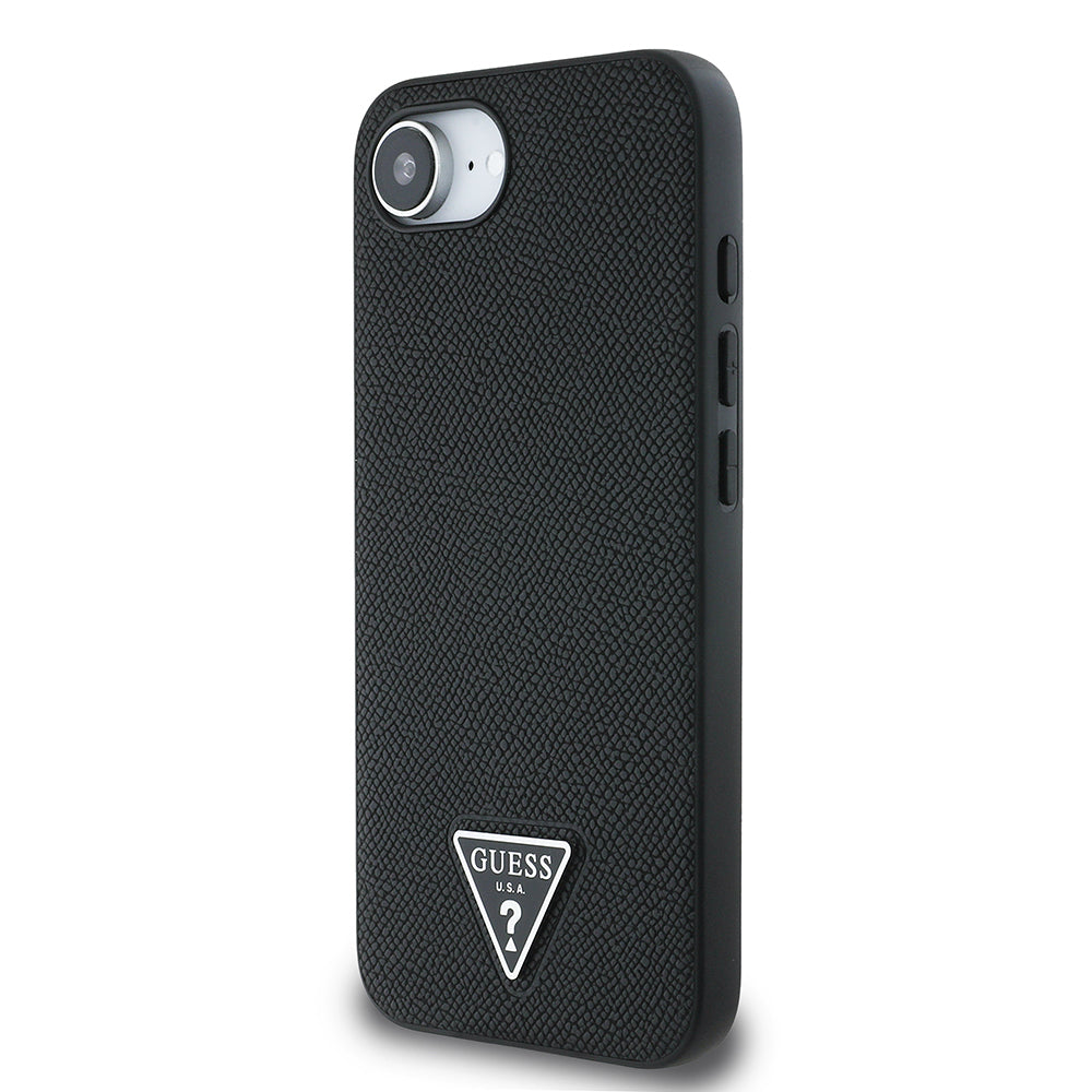 Apple iPhone 17E Kılıf Guess Orjinal Lisanslı M-safe Şarj Özellikli Grained Triangle Kapak Siyah