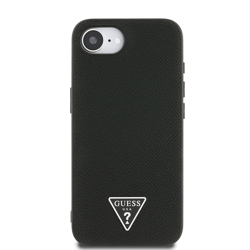 Apple iPhone 17E Kılıf Guess Orjinal Lisanslı M-safe Şarj Özellikli Grained Triangle Kapak Siyah