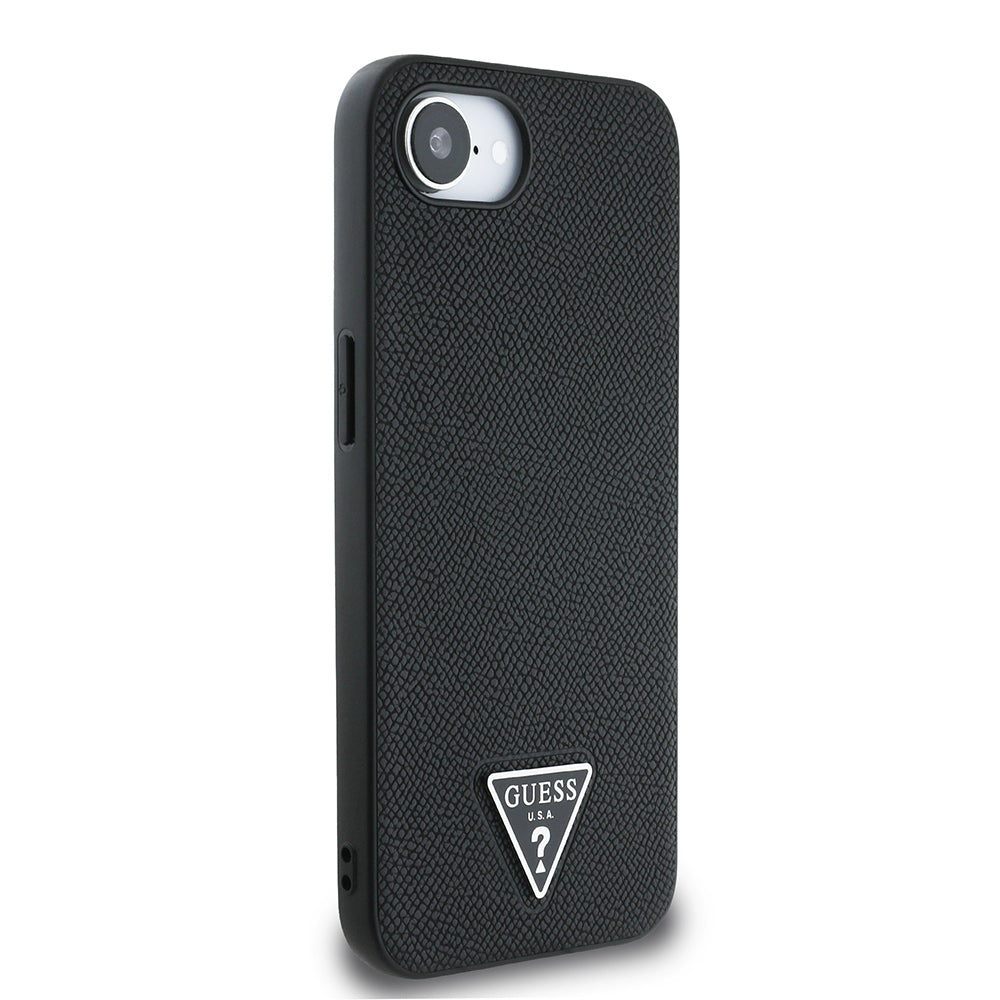 Apple iPhone 17E Kılıf Guess Orjinal Lisanslı M-safe Şarj Özellikli Grained Triangle Kapak Siyah