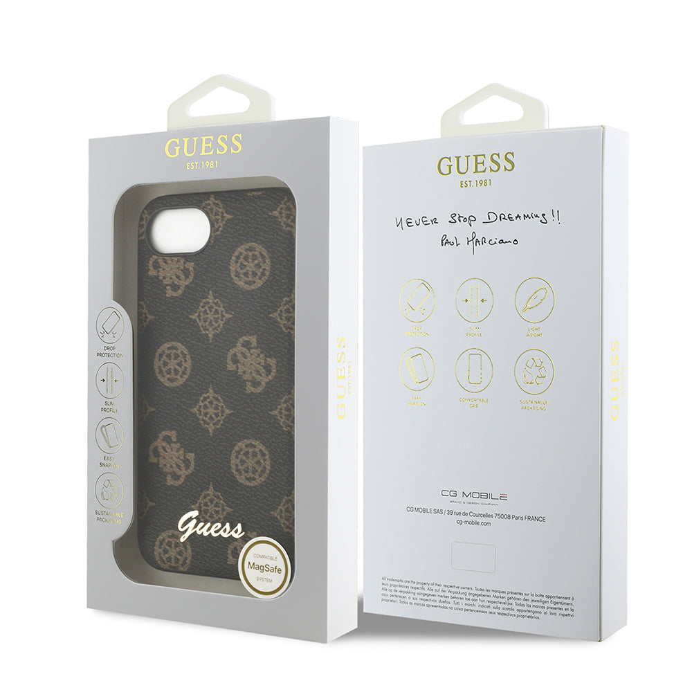 Apple iPhone 17E Kılıf Guess Orjinal Lisanslı M-safe Şarj Özellikli Yazı Logolu Peony Kapak Siyah