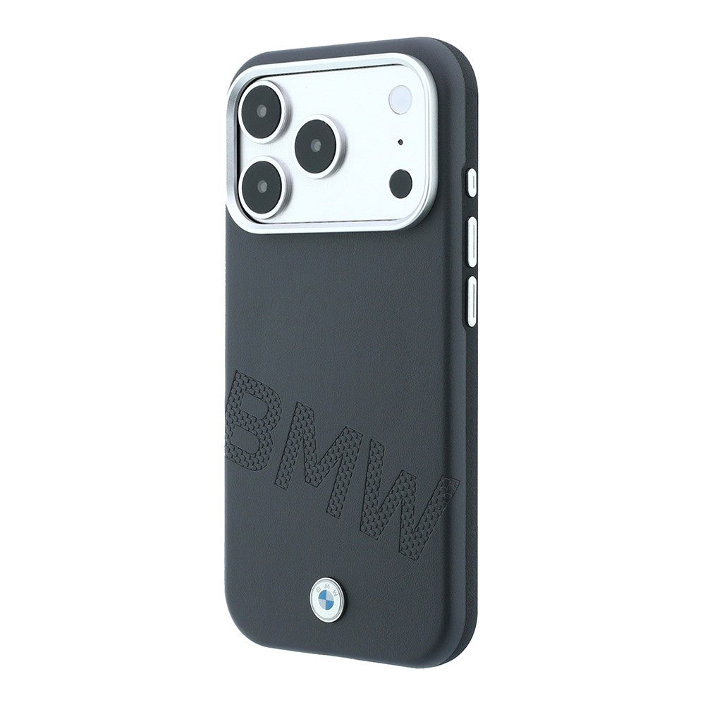 Apple iPhone 18 Pro Kılıf BMW Orjinal Lisanslı M-safe Şarj Özellikli Kabartma Tasarımlı PU Metal Logolu Kapak Gri
