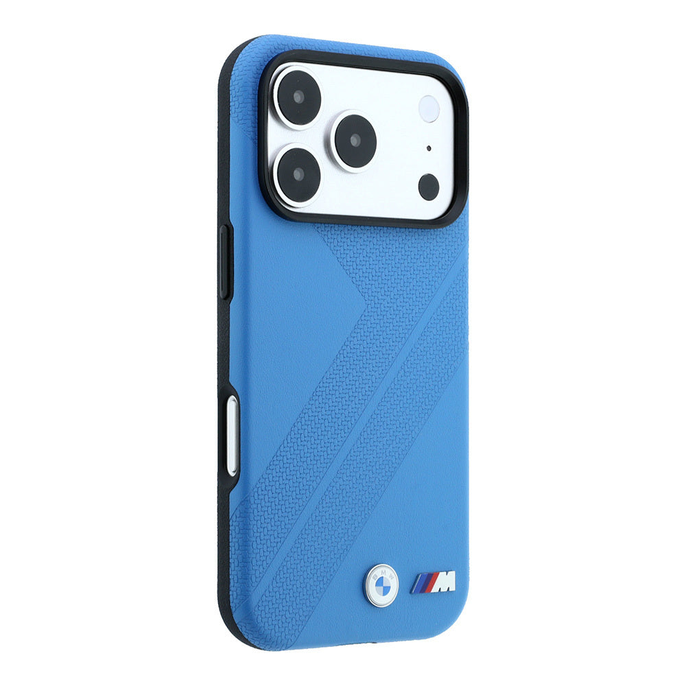 Apple iPhone 18 Pro Kılıf BMW Orjinal Lisanslı M-safe Şarj Özellikli M Logolu Lastik İzi Desenli Kapak Mavi