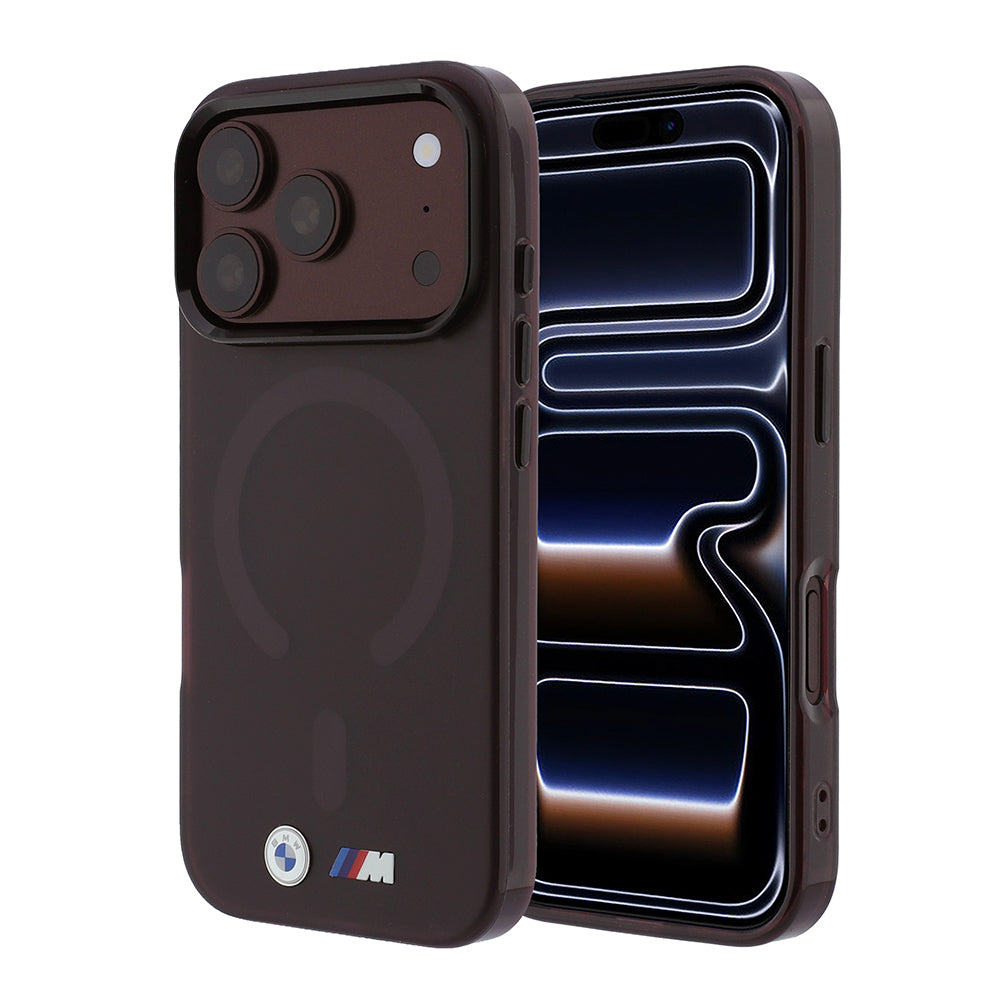 Apple iPhone 18 Pro Kılıf BMW Orjinal Lisanslı M-safe Şarj Özellikli Metal Buton Tasarımlı Buzlu IML Baskılı Kapak Bordo