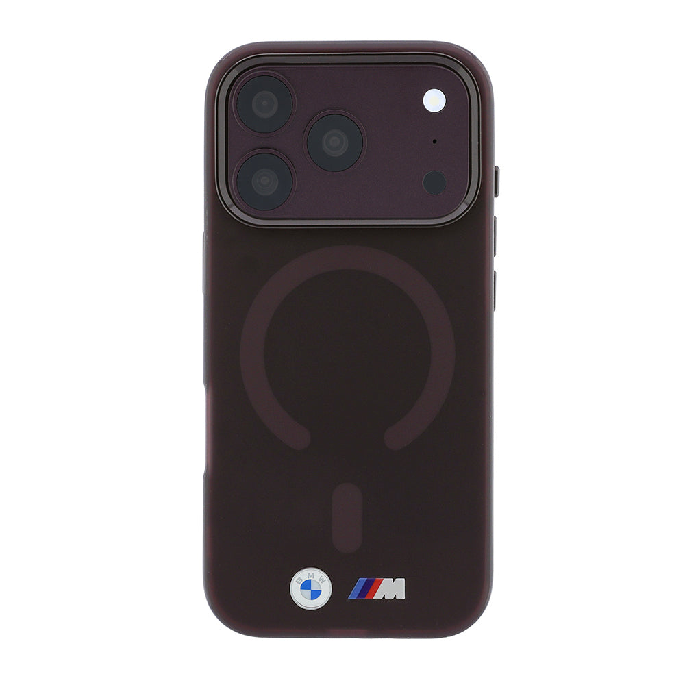 Apple iPhone 18 Pro Kılıf BMW Orjinal Lisanslı M-safe Şarj Özellikli Metal Buton Tasarımlı Buzlu IML Baskılı Kapak Bordo