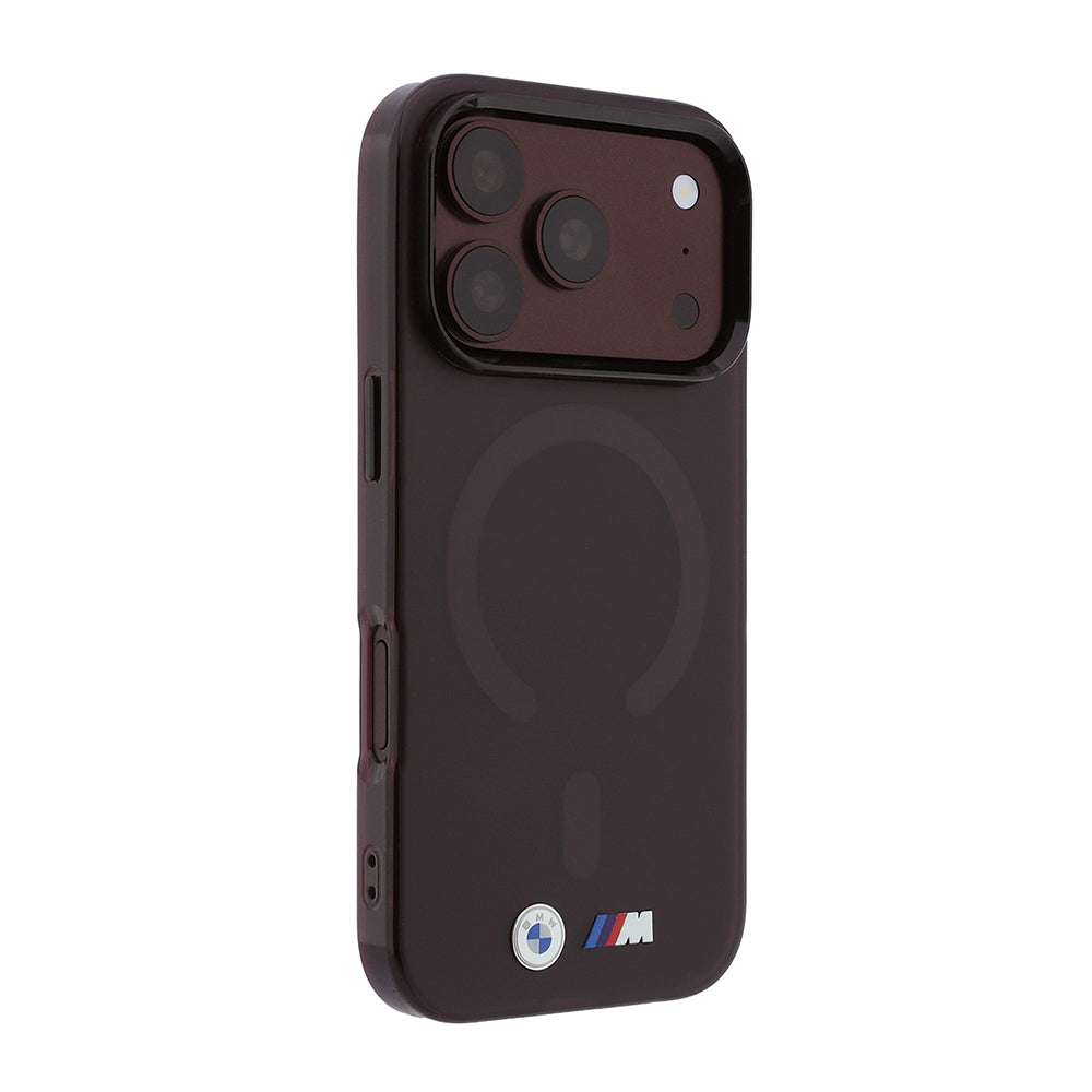 Apple iPhone 18 Pro Kılıf BMW Orjinal Lisanslı M-safe Şarj Özellikli Metal Buton Tasarımlı Buzlu IML Baskılı Kapak Bordo