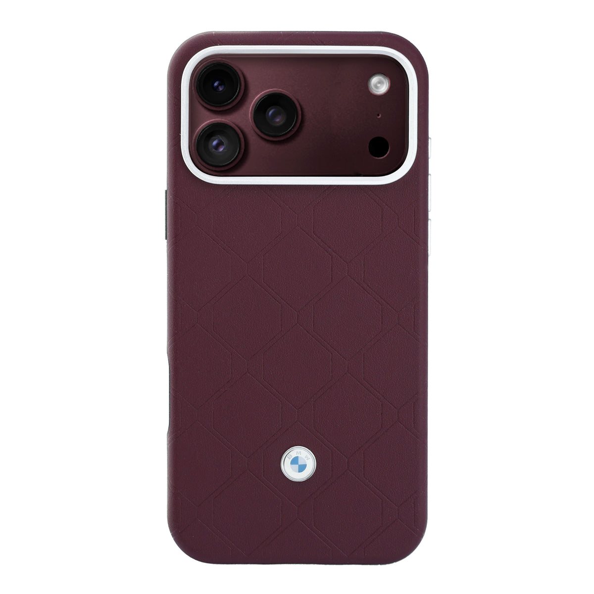 Apple iPhone 18 Pro Kılıf BMW Orjinal Lisanslı M-safe Şarj Özellikli Metal Logolu Kabartmalı Kapitone Deri Kartlıklı Kapak Bordo