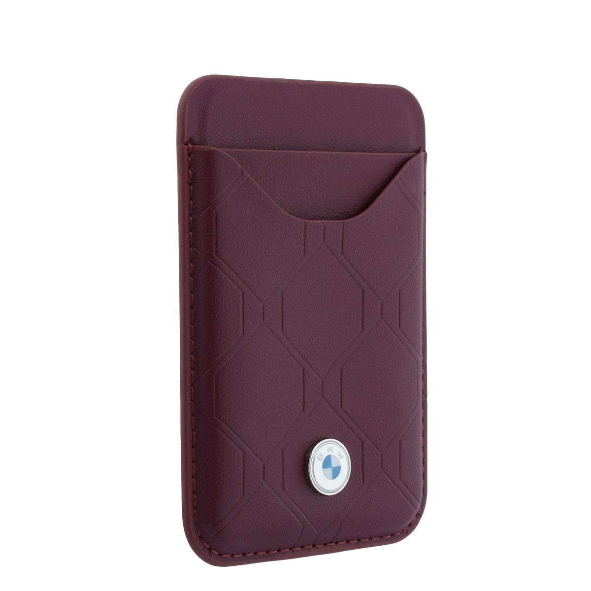 Apple iPhone 18 Pro Kılıf BMW Orjinal Lisanslı M-safe Şarj Özellikli Metal Logolu Kabartmalı Kapitone Deri Kartlıklı Kapak Bordo