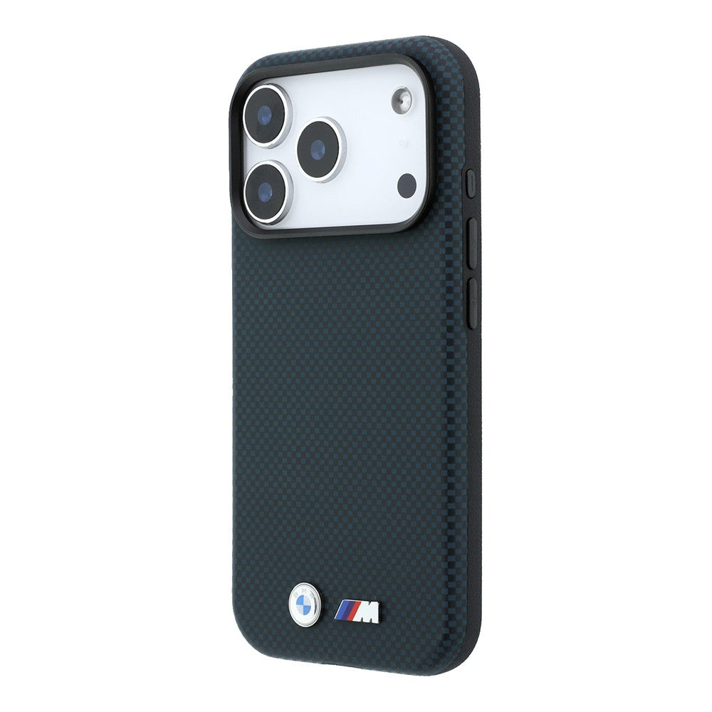 Apple iPhone 18 Pro Kılıf BMW Orjinal Lisanslı M-safe Şarj Özellikli Metal Logolu Karbon Fiber Kevlar Kapak Lacivert