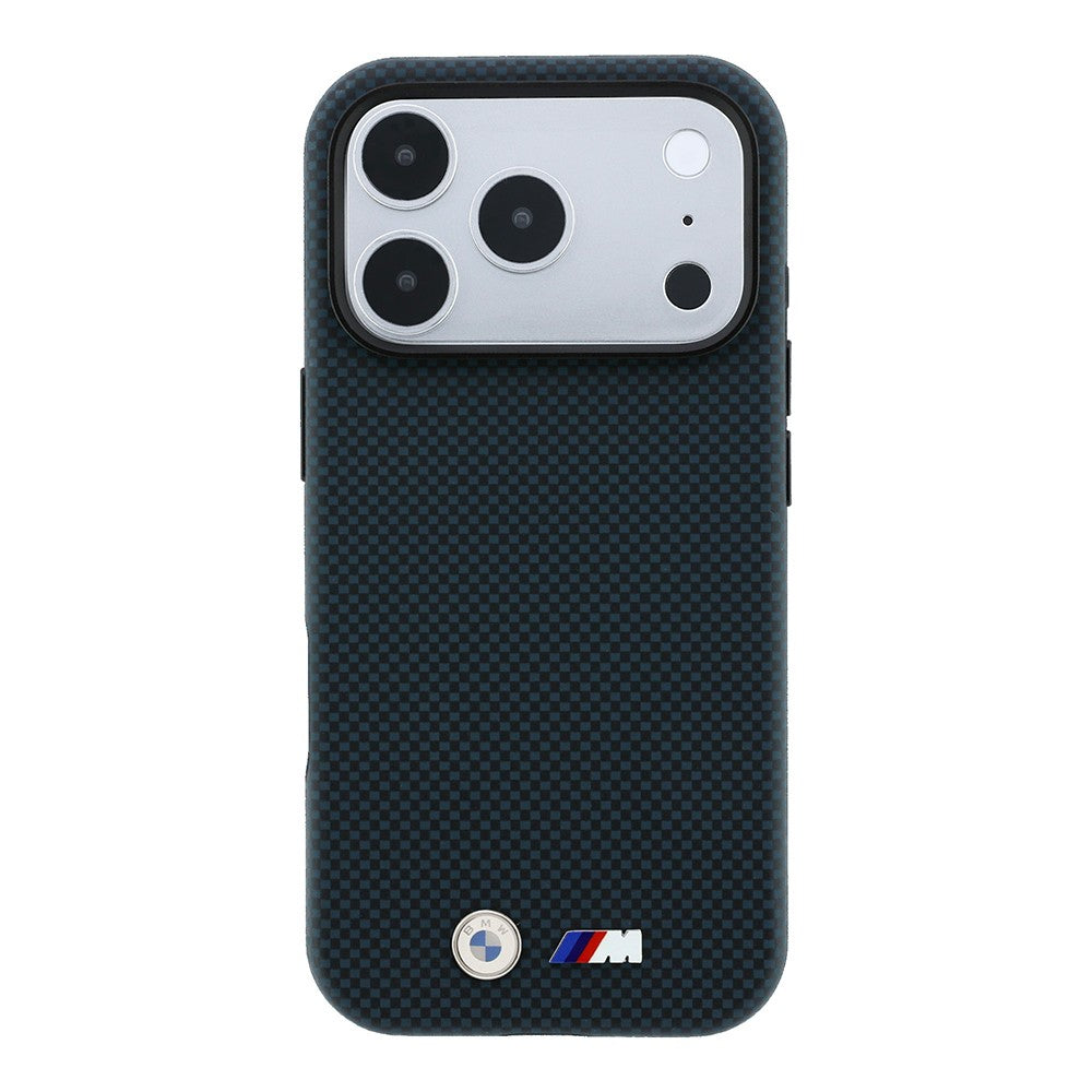 Apple iPhone 18 Pro Kılıf BMW Orjinal Lisanslı M-safe Şarj Özellikli Metal Logolu Karbon Fiber Kevlar Kapak Lacivert