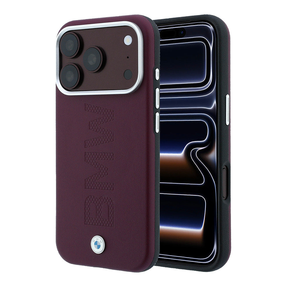 Apple iPhone 18 Pro Kılıf BMW Orjinal Lisanslı M-safe Şarj Özellikli Ortalı Sıcak Damga Logolu Deri Kapak Bordo