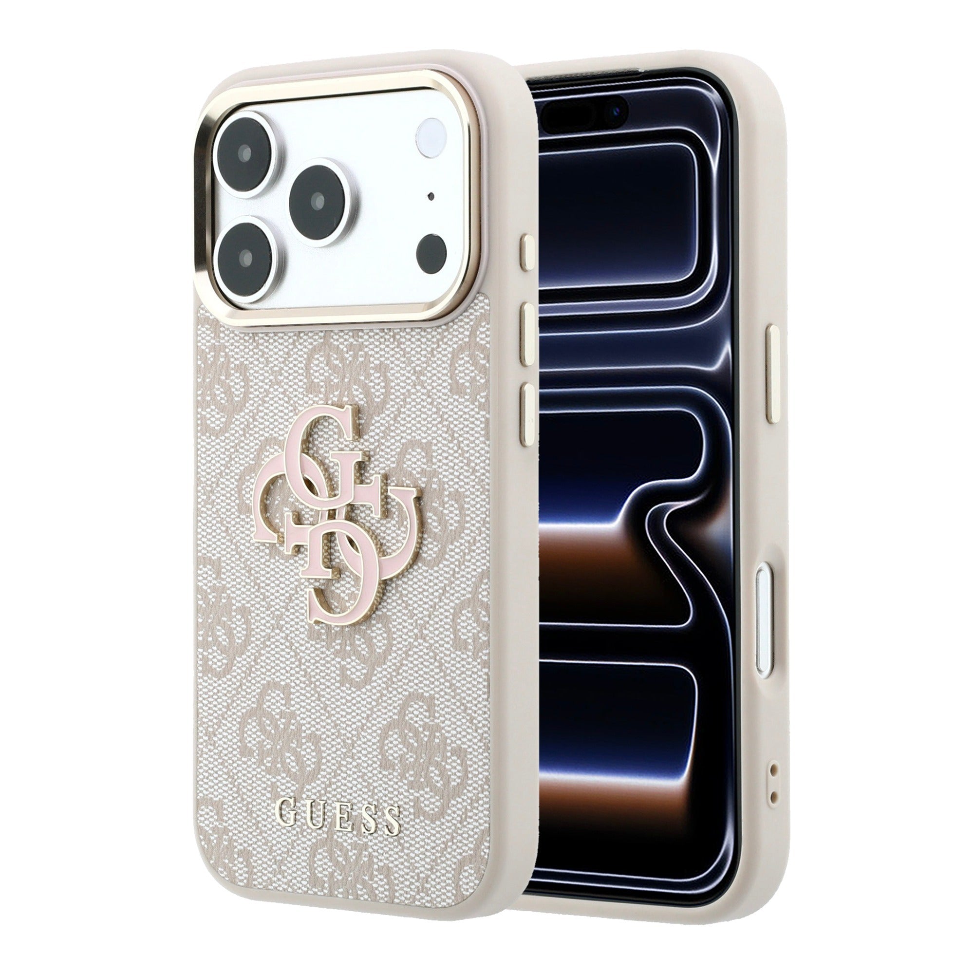 Apple iPhone 18 Pro Kılıf Guess Orjinal Lisanslı 4G Büyük Resin Logolu PU Kapak Pembe
