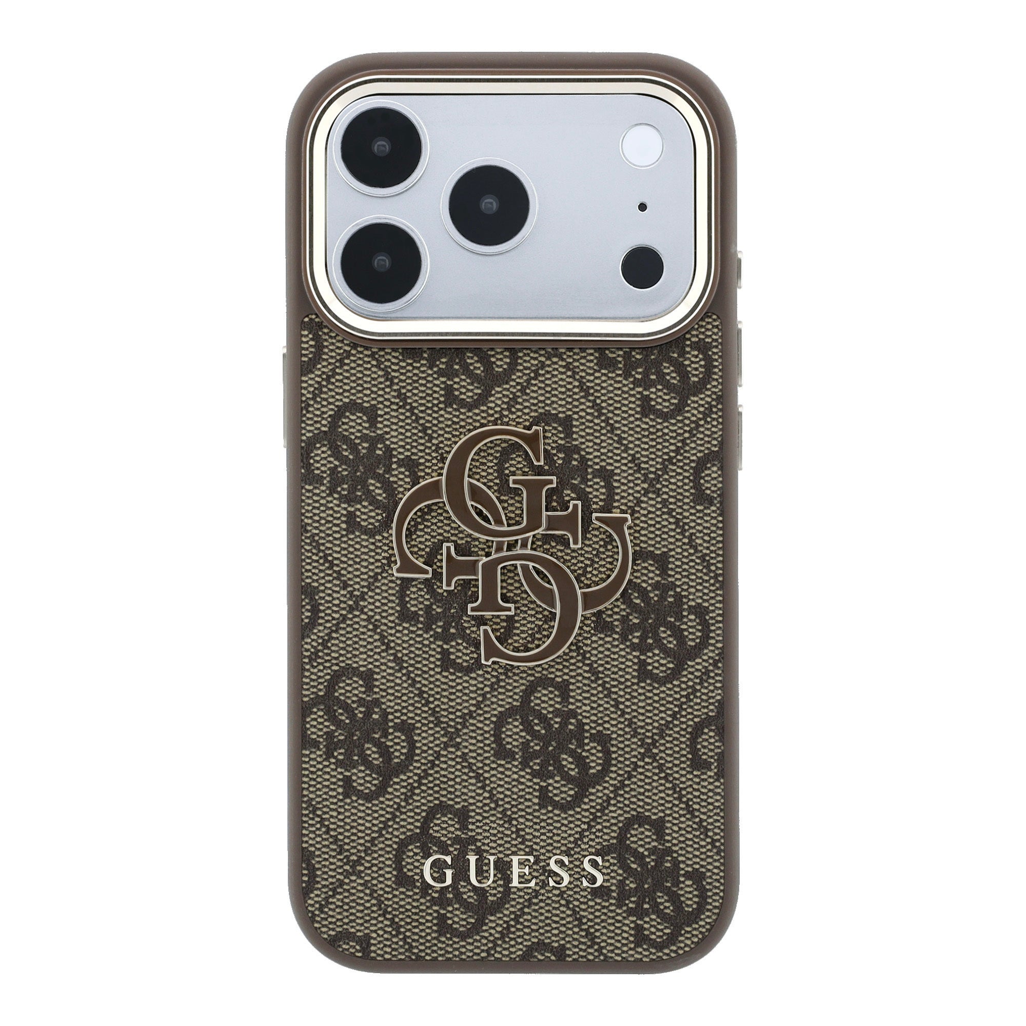 Apple iPhone 18 Pro Kılıf Guess Orjinal Lisanslı 4G Büyük Resin Logolu PU Kapak Kahverengi