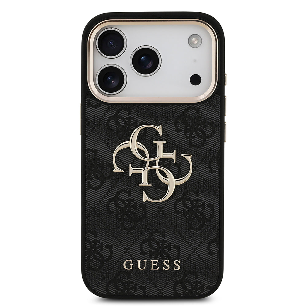 Apple iPhone 18 Pro Kılıf Guess Orjinal Lisanslı Gold Metal Kamera Çerçeveli 4G Desenli Metal Büyük 4G ve Yazı Logolu Kapak Pembe