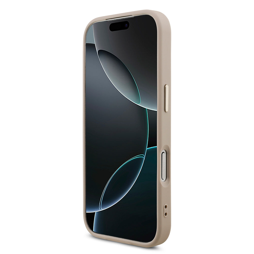 Apple iPhone 18 Pro Kılıf Guess Orjinal Lisanslı Gold Metal Kamera Çerçeveli 4G Desenli Metal Büyük 4G ve Yazı Logolu Kapak Kahverengi