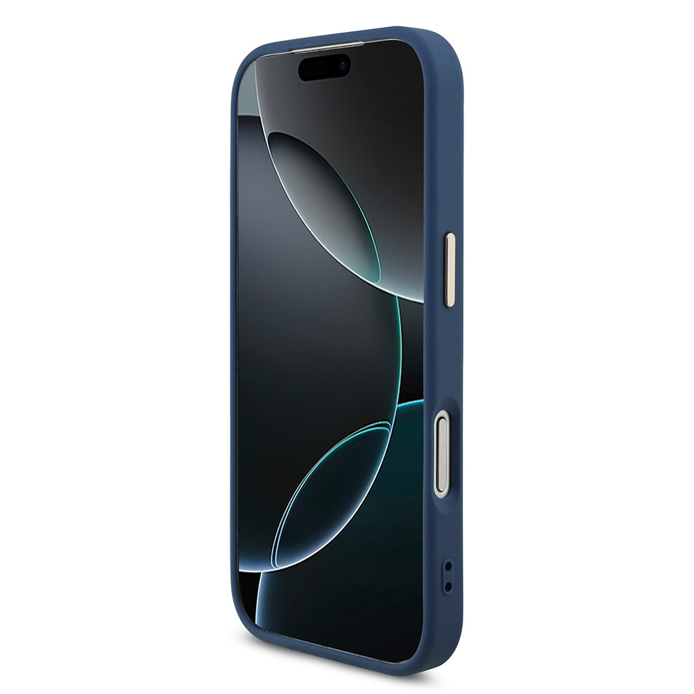 Apple iPhone 18 Pro Kılıf Guess Orjinal Lisanslı Gold Metal Kamera Çerçeveli 4G Desenli Metal Büyük 4G ve Yazı Logolu Kapak Mavi