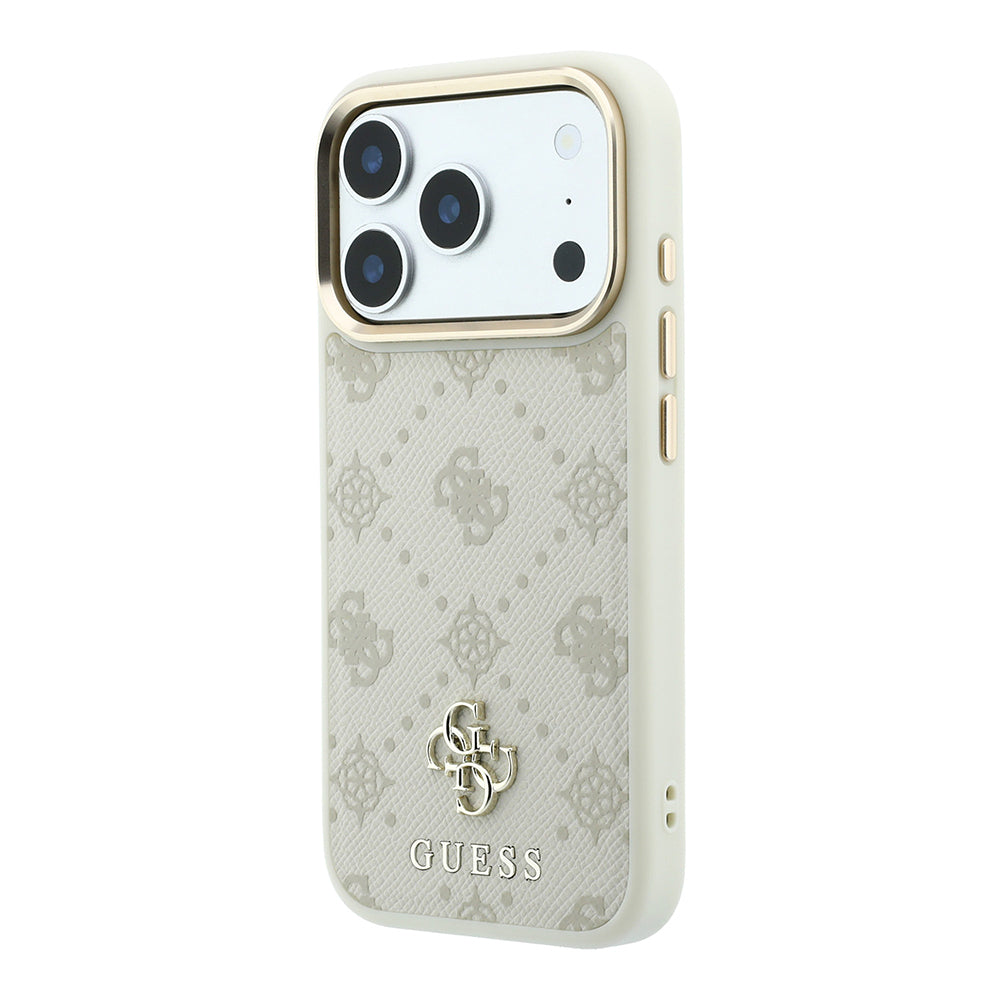 Apple iPhone 18 Pro Kılıf Guess Orjinal Lisanslı M-safe Şarj Özellikli Klasik Yazı ve 4G Logolu PU Deri Peony Kapak Bej