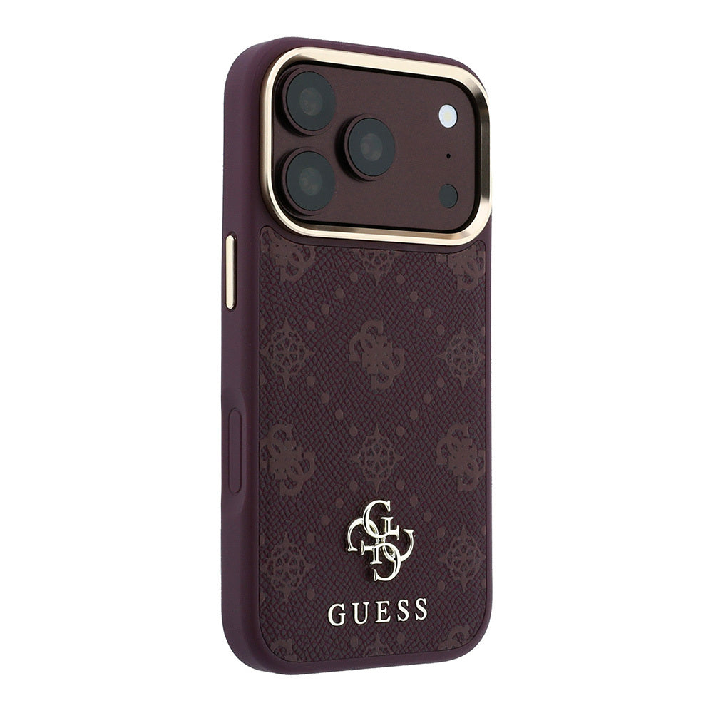 Apple iPhone 18 Pro Kılıf Guess Orjinal Lisanslı M-safe Şarj Özellikli Klasik Yazı ve 4G Logolu PU Deri Peony Kapak Bordo