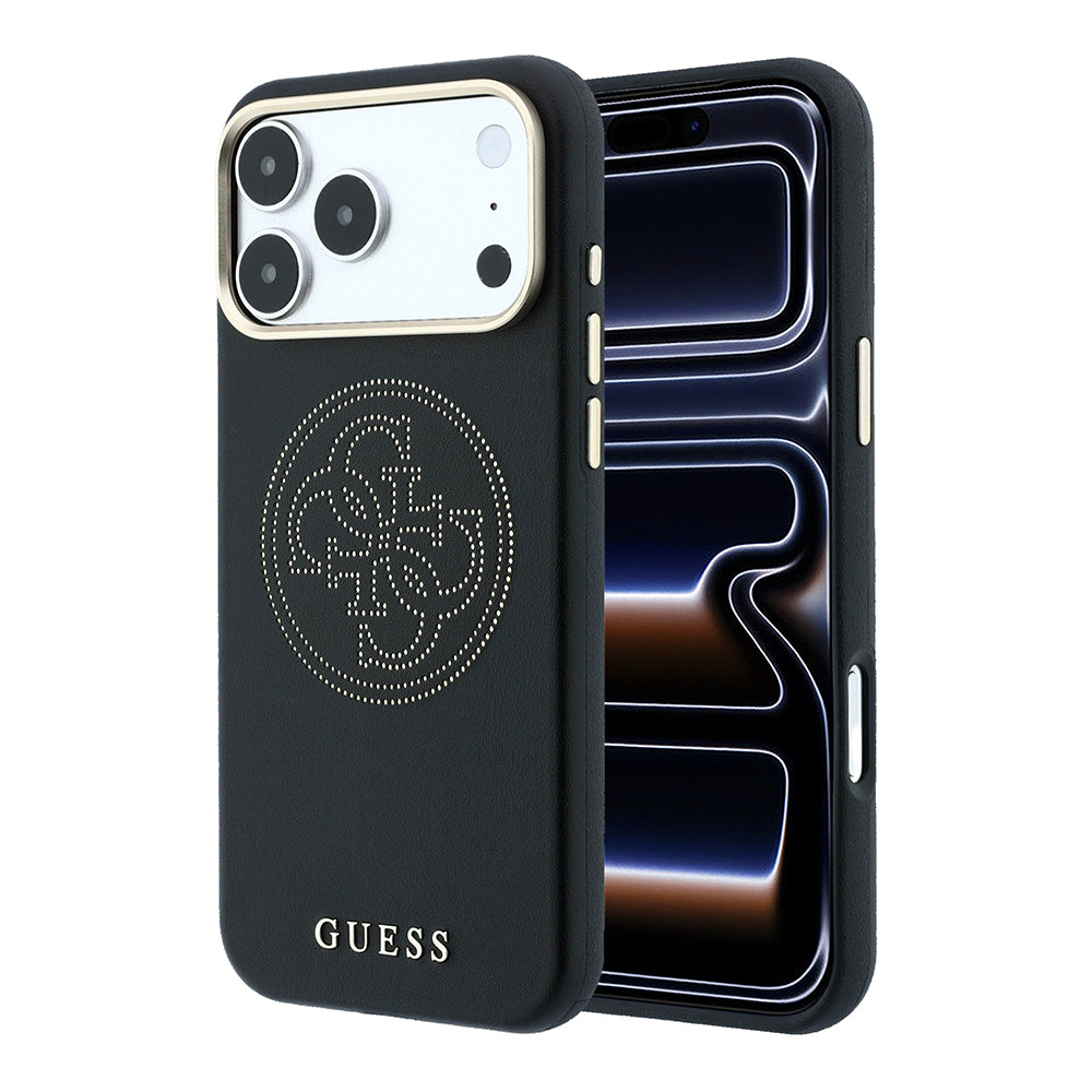 Apple iPhone 18 Pro Kılıf Guess Orjinal Lisanslı M-safe Şarj Özellikli PU Delikli 4G ve Yazı Logolu Kapak Siyah