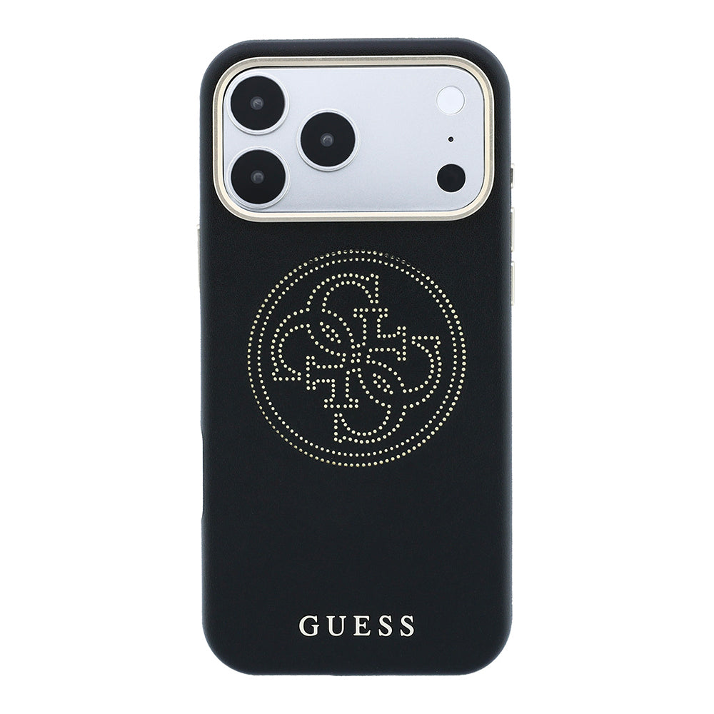 Apple iPhone 18 Pro Kılıf Guess Orjinal Lisanslı M-safe Şarj Özellikli PU Delikli 4G ve Yazı Logolu Kapak Siyah