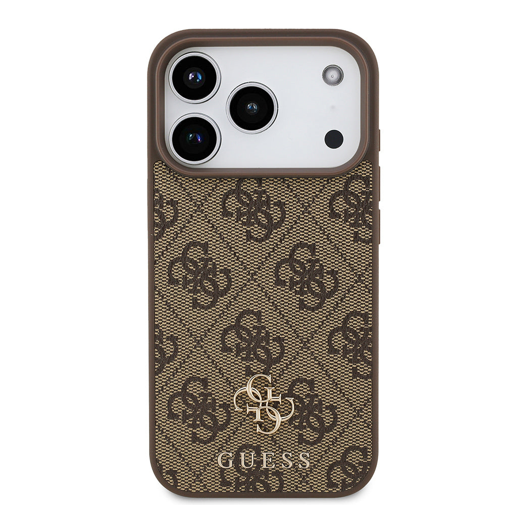 Apple iPhone 18 Pro Kılıf Guess Orjinal Lisanslı M-safe Şarj Özellikli Small 4G Classic Kapak Kahverengi