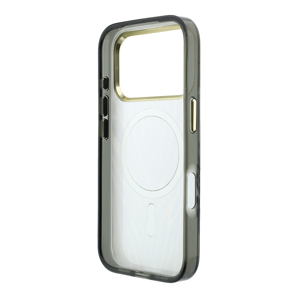 Apple iPhone 18 Pro Kılıf Guess Orjinal Lisanslı M-safe Şarj Özellikli Üçgen Logolu Zebra Desenli Silikon Kapak Gümüş