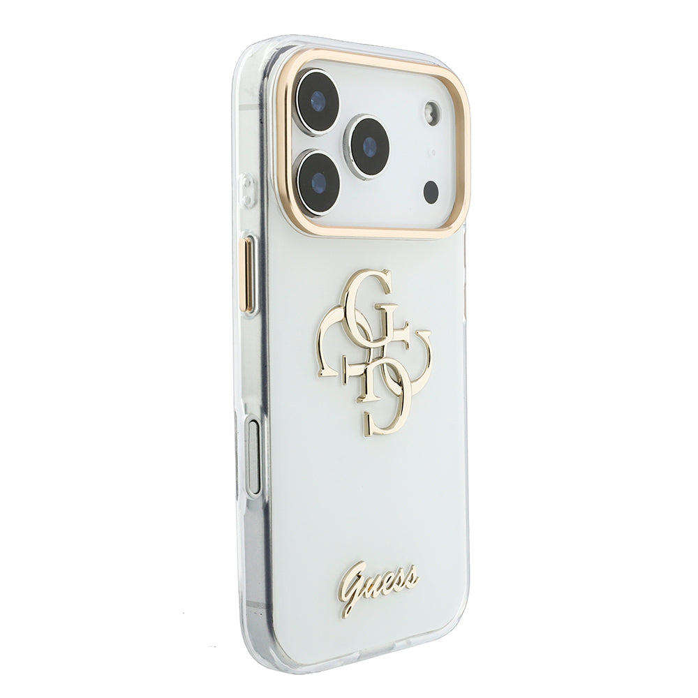 Apple iPhone 18 Pro Kılıf Guess Orjinal Lisanslı Yazı ve 4G Büyük Metal Logolu Silikon Kapak Beyaz