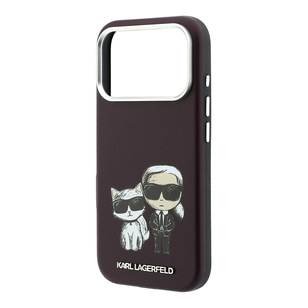 Apple iPhone 18 Pro Kılıf Karl Lagerfeld Orjinal Lisanslı M-Safe Şarj Özellikli K&C Bodies Sketch PU Kapak Bordo
