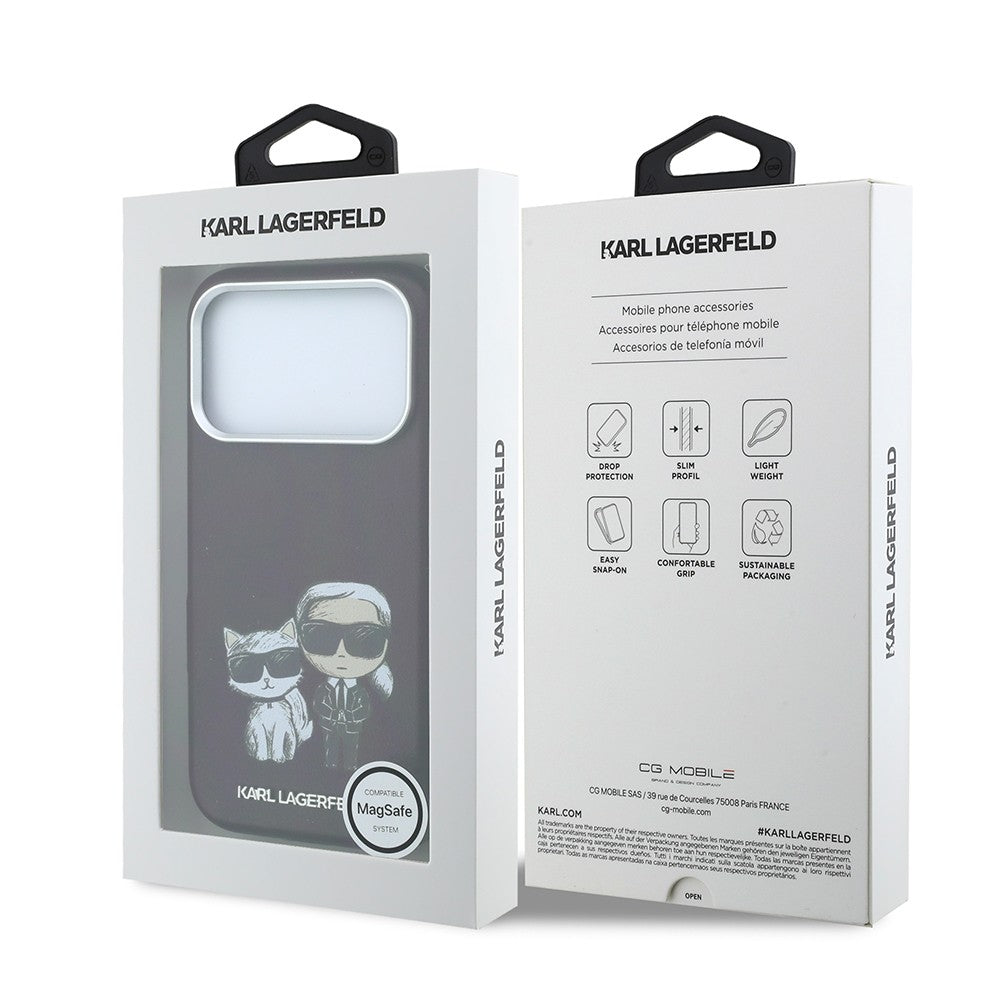 Apple iPhone 18 Pro Kılıf Karl Lagerfeld Orjinal Lisanslı M-Safe Şarj Özellikli K&C Bodies Sketch PU Kapak Bordo