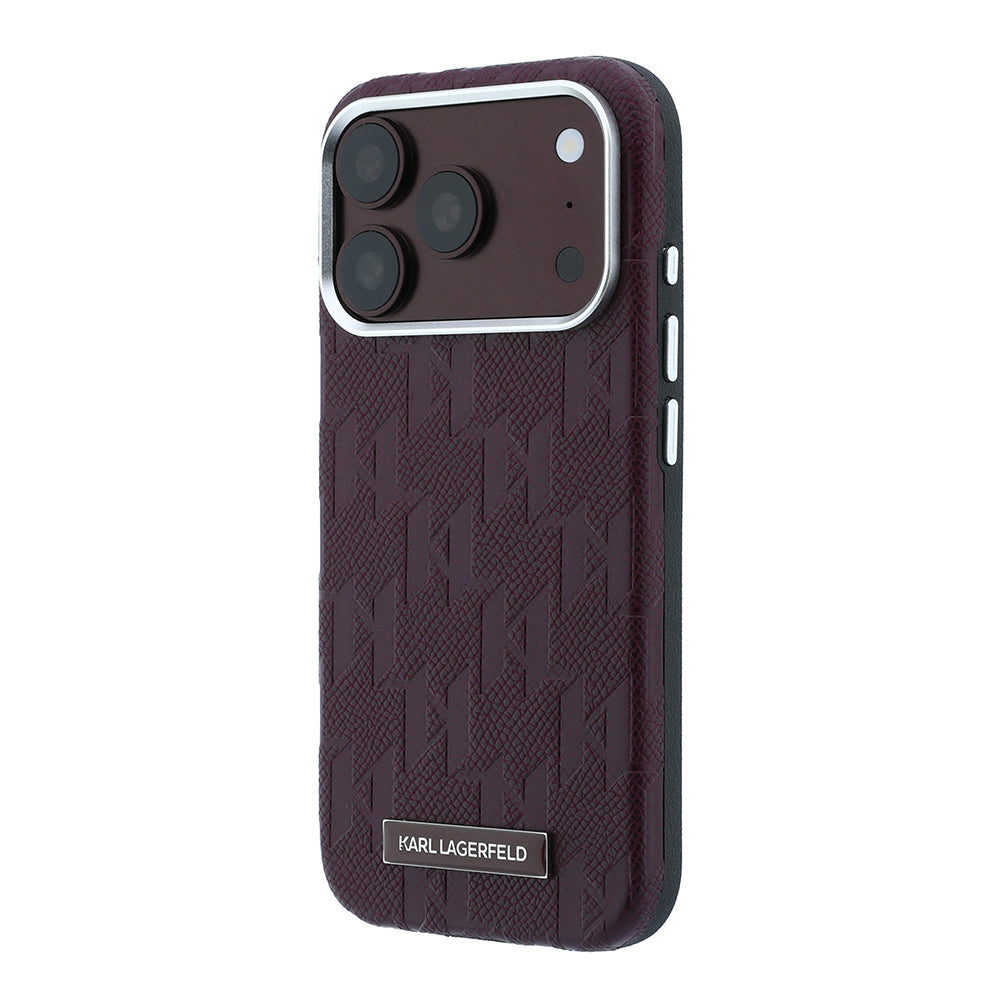 Apple iPhone 18 Pro Kılıf Karl Lagerfeld Orjinal Lisanslı M-safe Şarj Özellikli KL Yazılı Hot Stamp Kapak Bordo