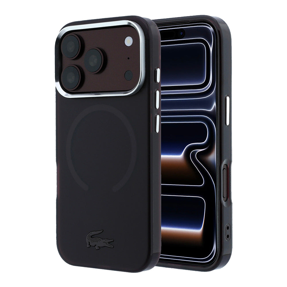 Apple iPhone 18 Pro Kılıf Lacoste Orjinal Lisanslı M-safe C-Magnet İkonik Timsah Logolu IML Frosted Kapak Bordo
