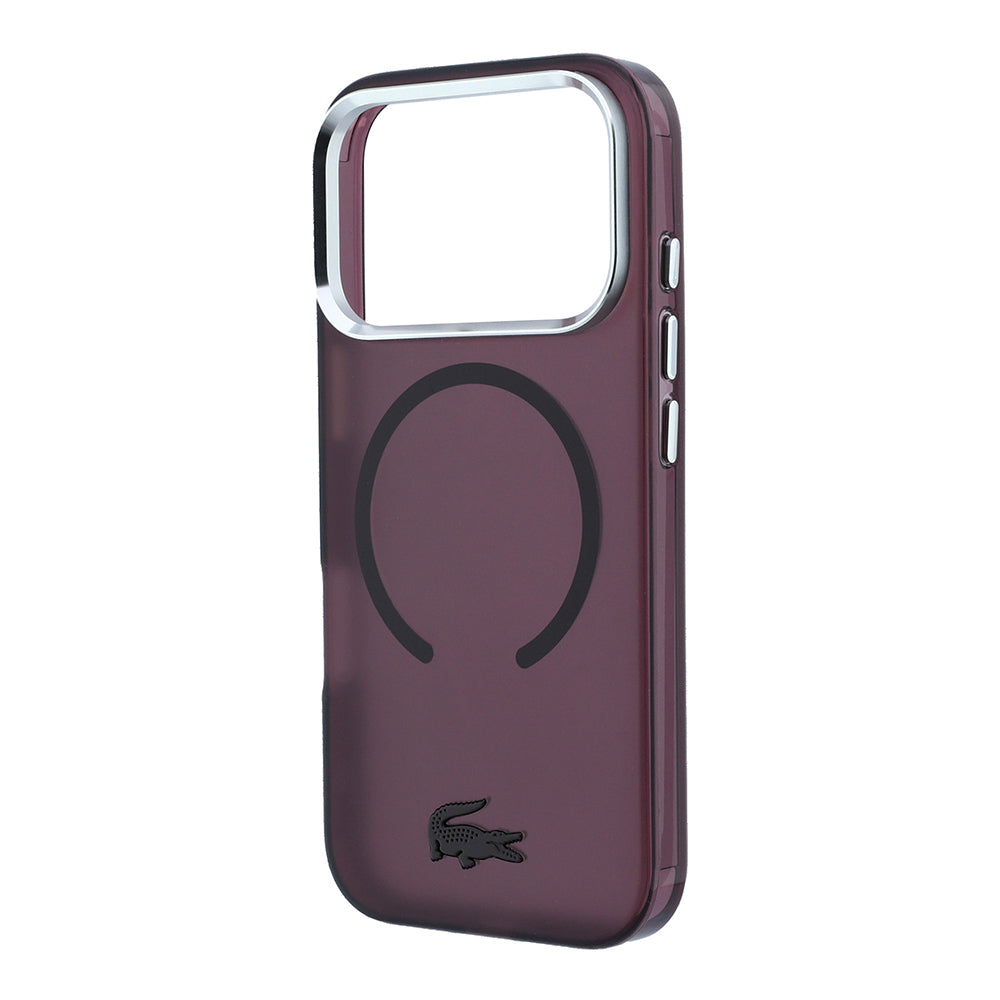 Apple iPhone 18 Pro Kılıf Lacoste Orjinal Lisanslı M-safe C-Magnet İkonik Timsah Logolu IML Frosted Kapak Bordo