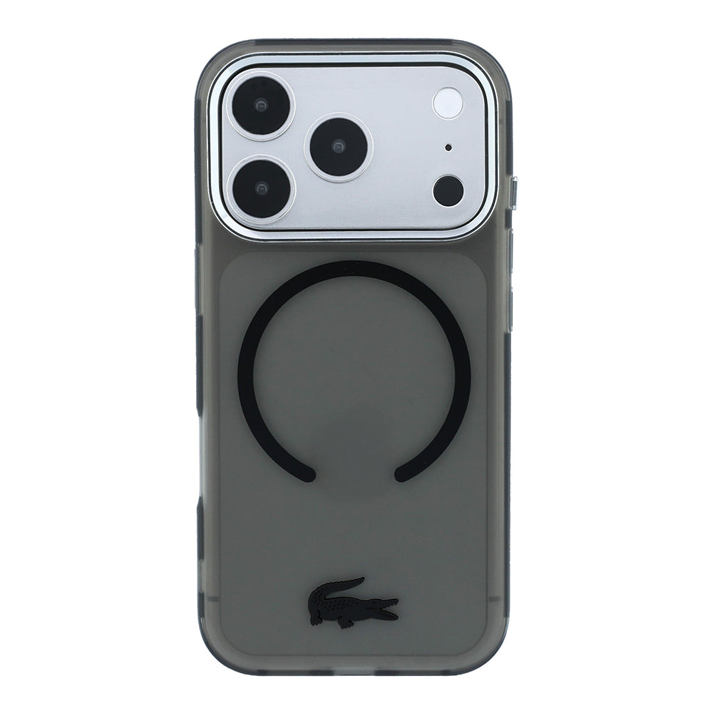 Apple iPhone 18 Pro Kılıf Lacoste Orjinal Lisanslı M-safe C-Magnet İkonik Timsah Logolu IML Frosted Kapak Siyah