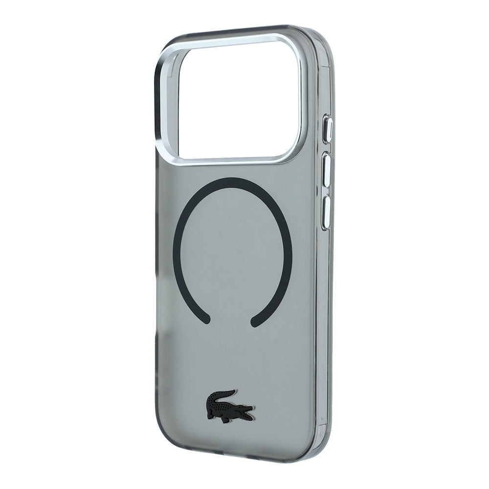 Apple iPhone 18 Pro Kılıf Lacoste Orjinal Lisanslı M-safe C-Magnet İkonik Timsah Logolu IML Frosted Kapak Siyah