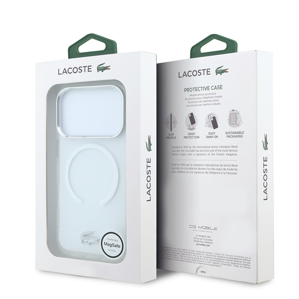 Apple iPhone 18 Pro Kılıf Lacoste Orjinal Lisanslı M-safe C-Magnet İkonik Timsah Logolu IML Frosted Kapak Şeffaf