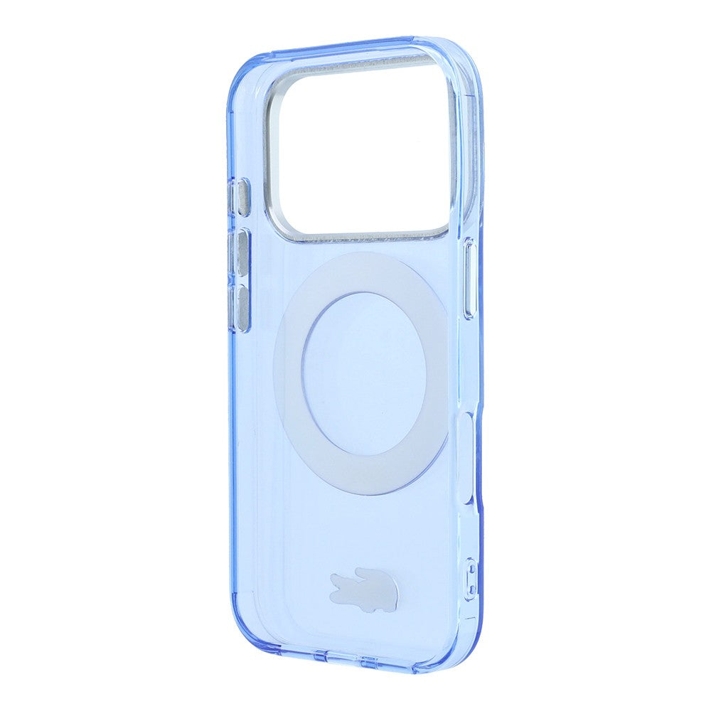 Apple iPhone 18 Pro Kılıf Lacoste Orjinal Lisanslı M-safe Şarj Özellikli 360 Derece Dönebilen Standlı İkonik Timsah Logolu Kapak Açık Mavi