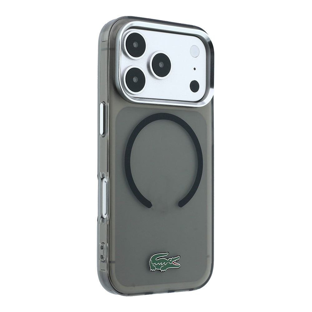 Apple iPhone 18 Pro Kılıf Lacoste Orjinal Lisanslı M-safe Şarj Özellikli Lake Timsah Logolu IML Frosted Kapak Siyah