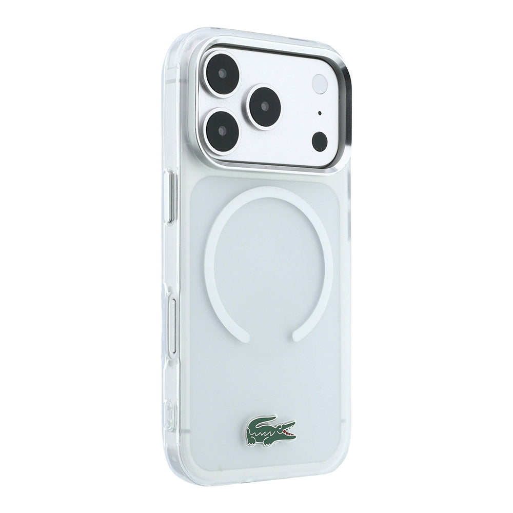 Apple iPhone 18 Pro Kılıf Lacoste Orjinal Lisanslı M-safe Şarj Özellikli Lake Timsah Logolu IML Frosted Kapak Şeffaf