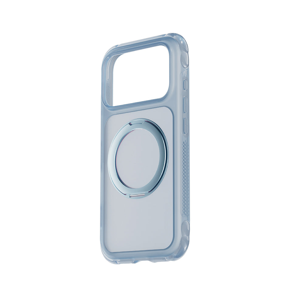 Apple iPhone 18 Pro Kılıf Lenyes Air Bumper Serisi M-safe Şarj Özellikli Airbag Tasarımlı Standlı Kapak Açık Mavi