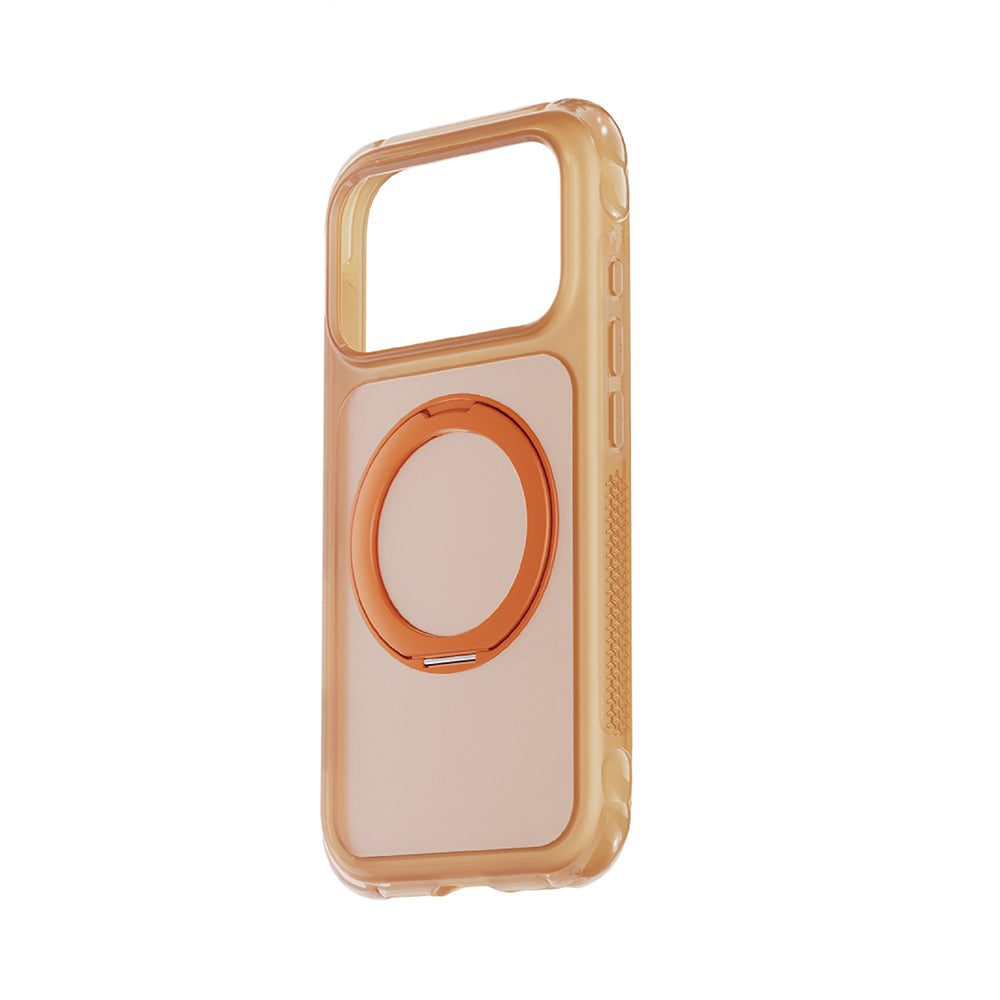 Apple iPhone 18 Pro Kılıf Lenyes Air Bumper Serisi M-safe Şarj Özellikli Airbag Tasarımlı Standlı Kapak Turuncu