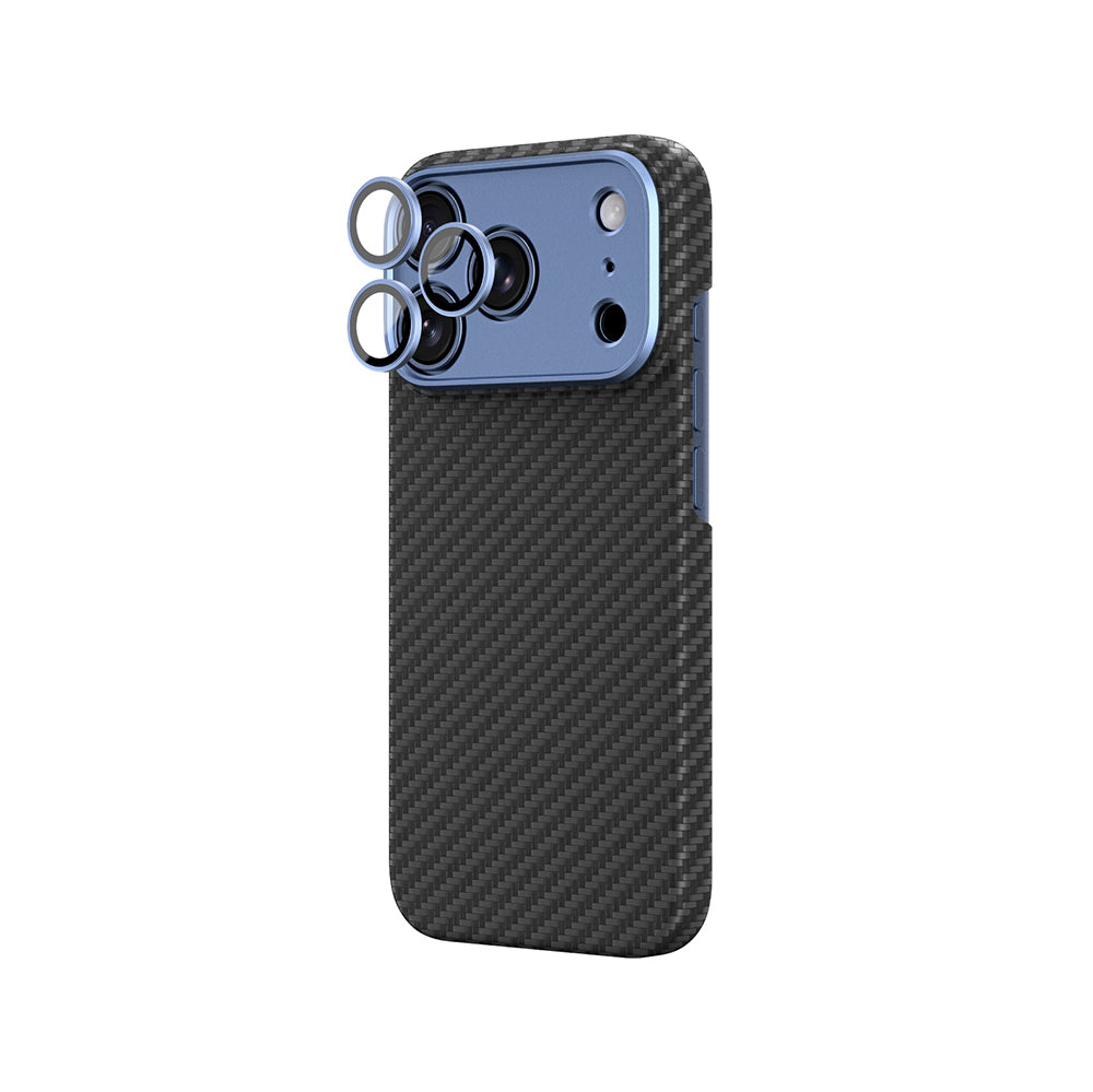 Apple iPhone 18 Pro Kılıf M-Safe Şarj Özellikli 1500D Aramid Fiber AmazingThing Titan Max SLens Serisi Kapak Mavi