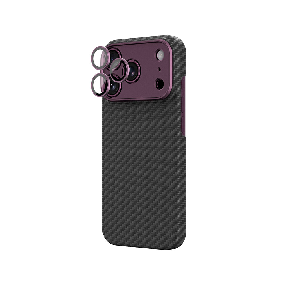 Apple iPhone 18 Pro Kılıf M-Safe Şarj Özellikli 1500D Aramid Fiber AmazingThing Titan Max SLens Serisi Kapak Mor
