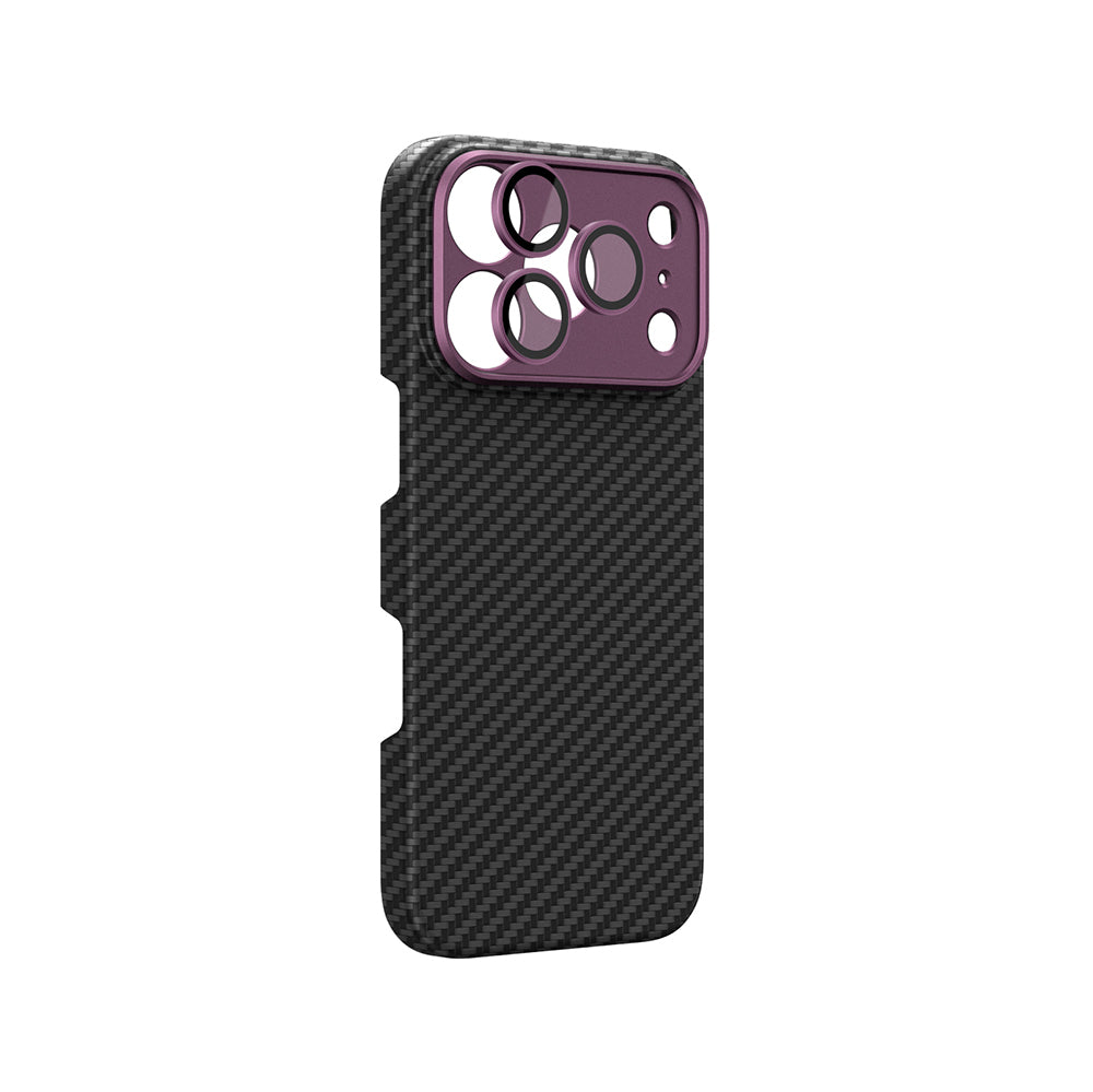 Apple iPhone 18 Pro Kılıf M-Safe Şarj Özellikli 1500D Aramid Fiber AmazingThing Titan Max SLens Serisi Kapak Mor