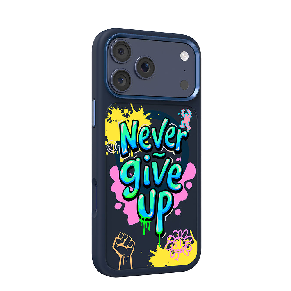 Apple iPhone 18 Pro Kılıf M-safe Şarj Özellikli 3D Baskılı Tasarım Mutural Graffiti Serisi Kapak Lacivert