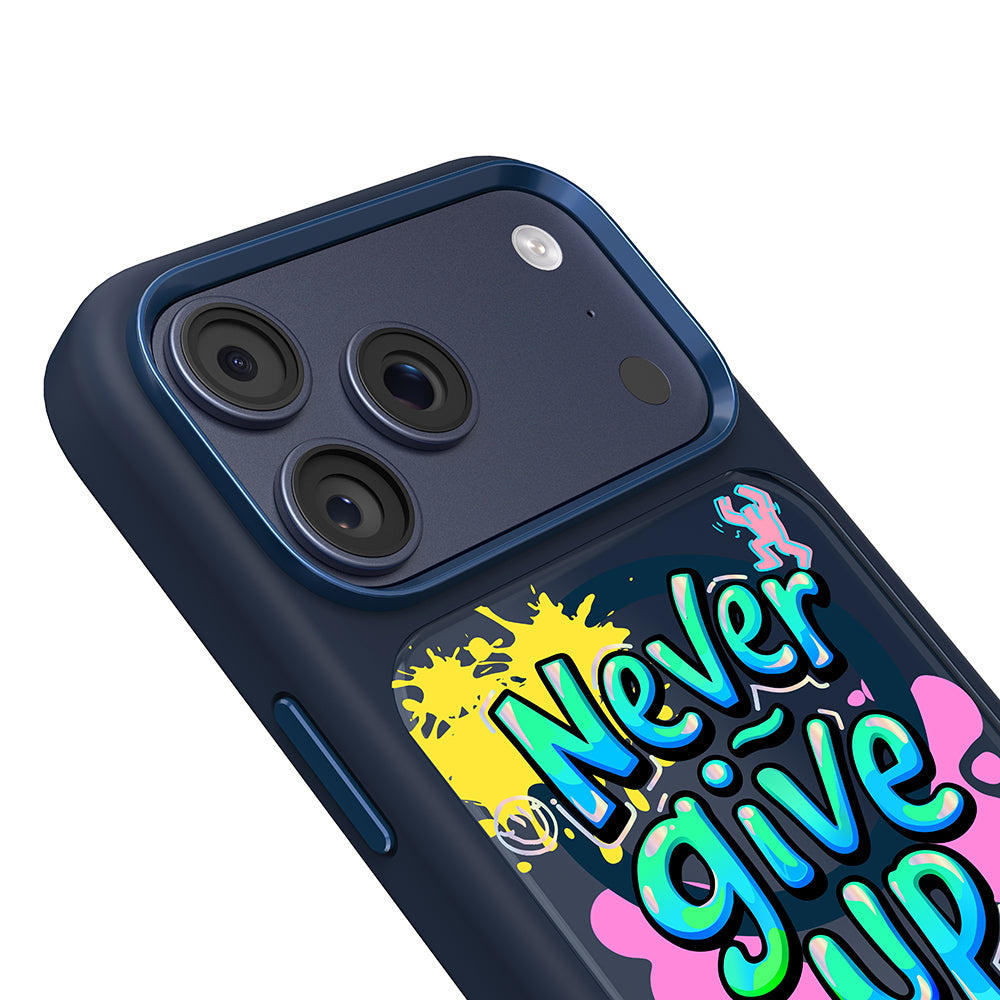 Apple iPhone 18 Pro Kılıf M-safe Şarj Özellikli 3D Baskılı Tasarım Mutural Graffiti Serisi Kapak Lacivert