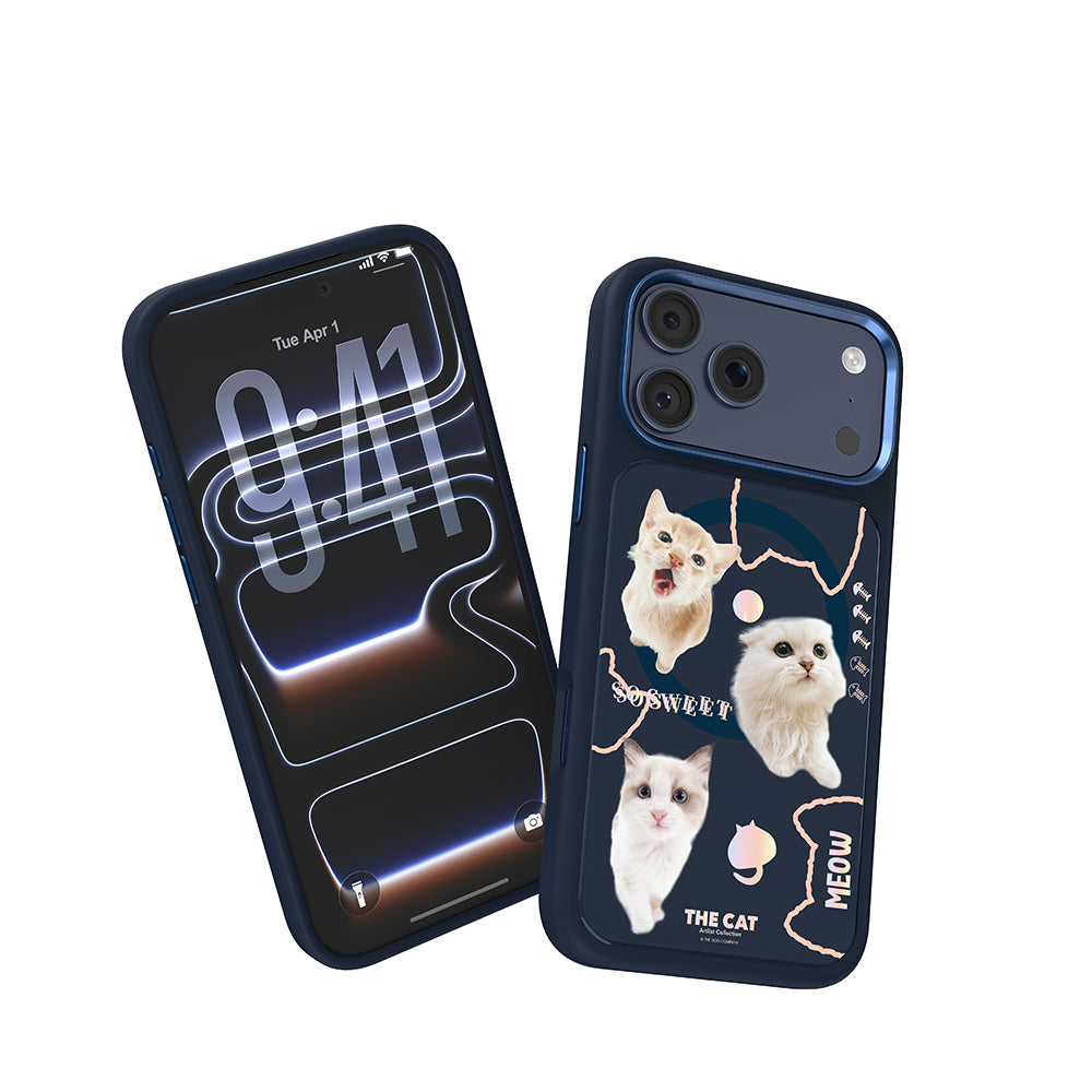 Apple iPhone 18 Pro Kılıf M-safe Şarj Özellikli 3D Baskılı Tasarım Mutural The Cat Serisi Kapak Lacivert