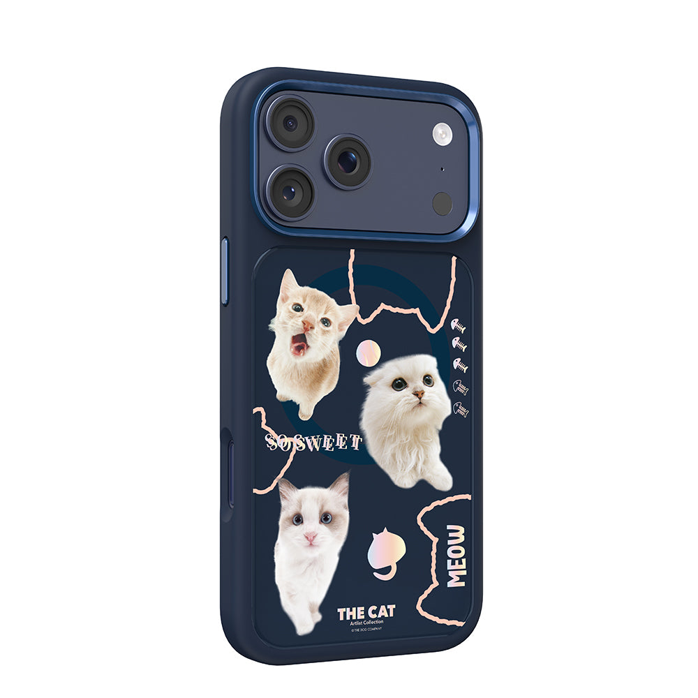 Apple iPhone 18 Pro Kılıf M-safe Şarj Özellikli 3D Baskılı Tasarım Mutural The Cat Serisi Kapak Lacivert
