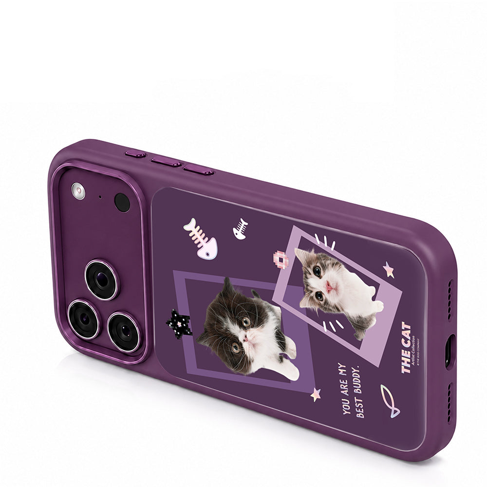 Apple iPhone 18 Pro Kılıf M-safe Şarj Özellikli 3D Baskılı Tasarım Mutural The Cat Serisi Kapak Mor