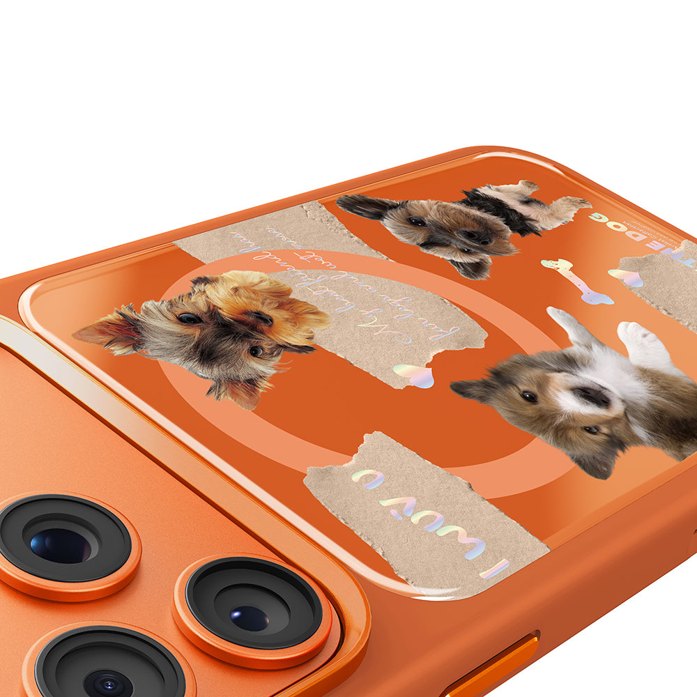 Apple iPhone 18 Pro Kılıf M-safe Şarj Özellikli 3D Baskılı Tasarım Mutural The Dog Serisi Kapak Turuncu