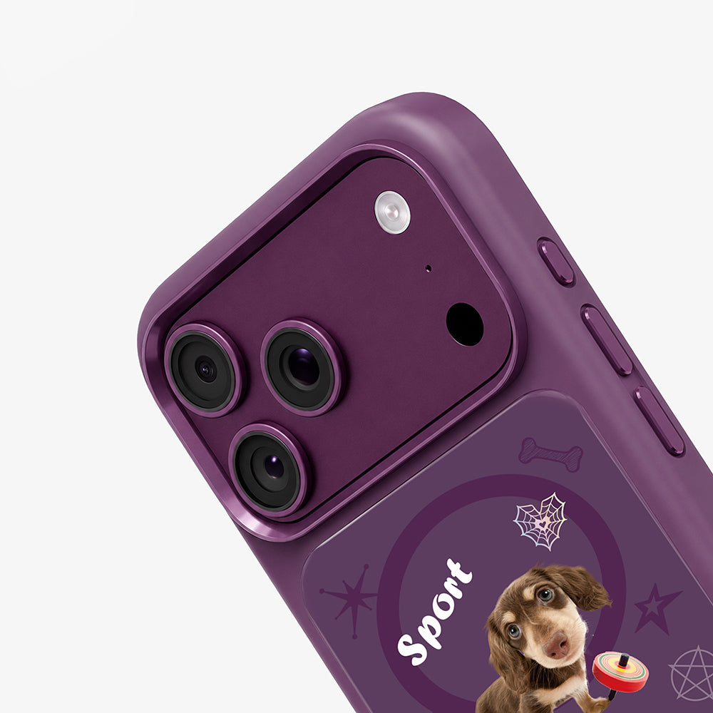 Apple iPhone 18 Pro Kılıf M-safe Şarj Özellikli 3D Baskılı Tasarım Mutural The Dog Serisi Kapak Mor
