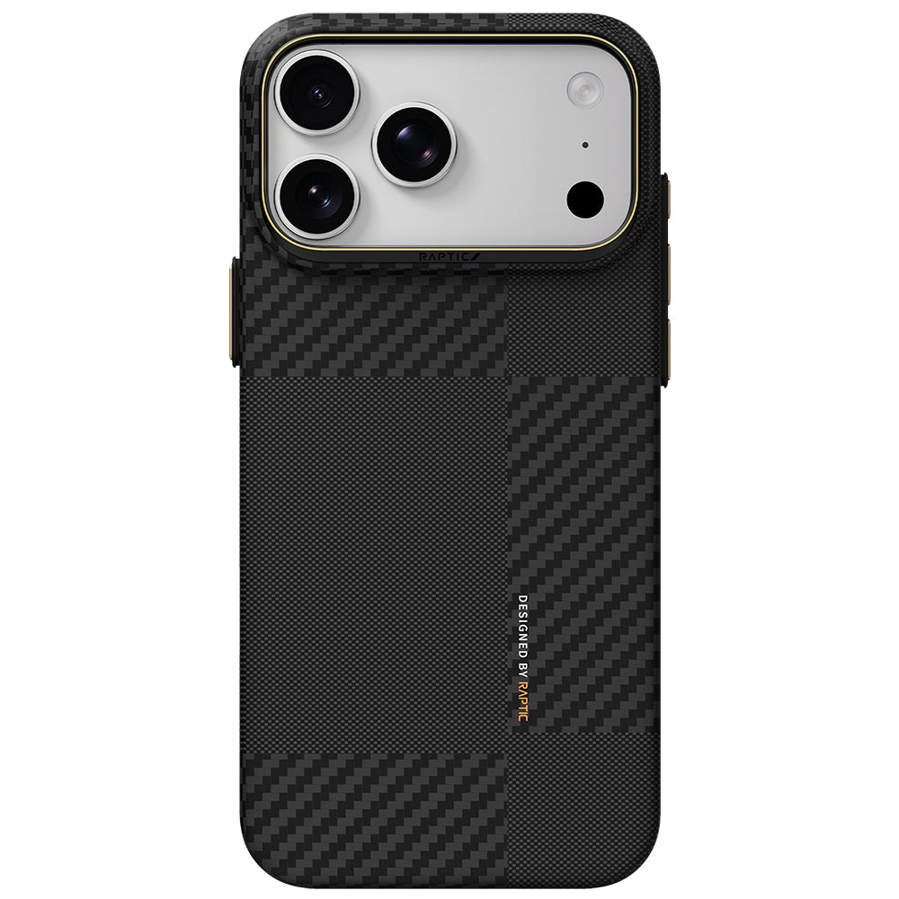 Apple iPhone 18 Pro Kılıf M-safe Şarj Özellikli 600D Metal Kamera Çerçeveli Raptic Aramid Karbon Fiber Geotik Serisi Kapak Siyah